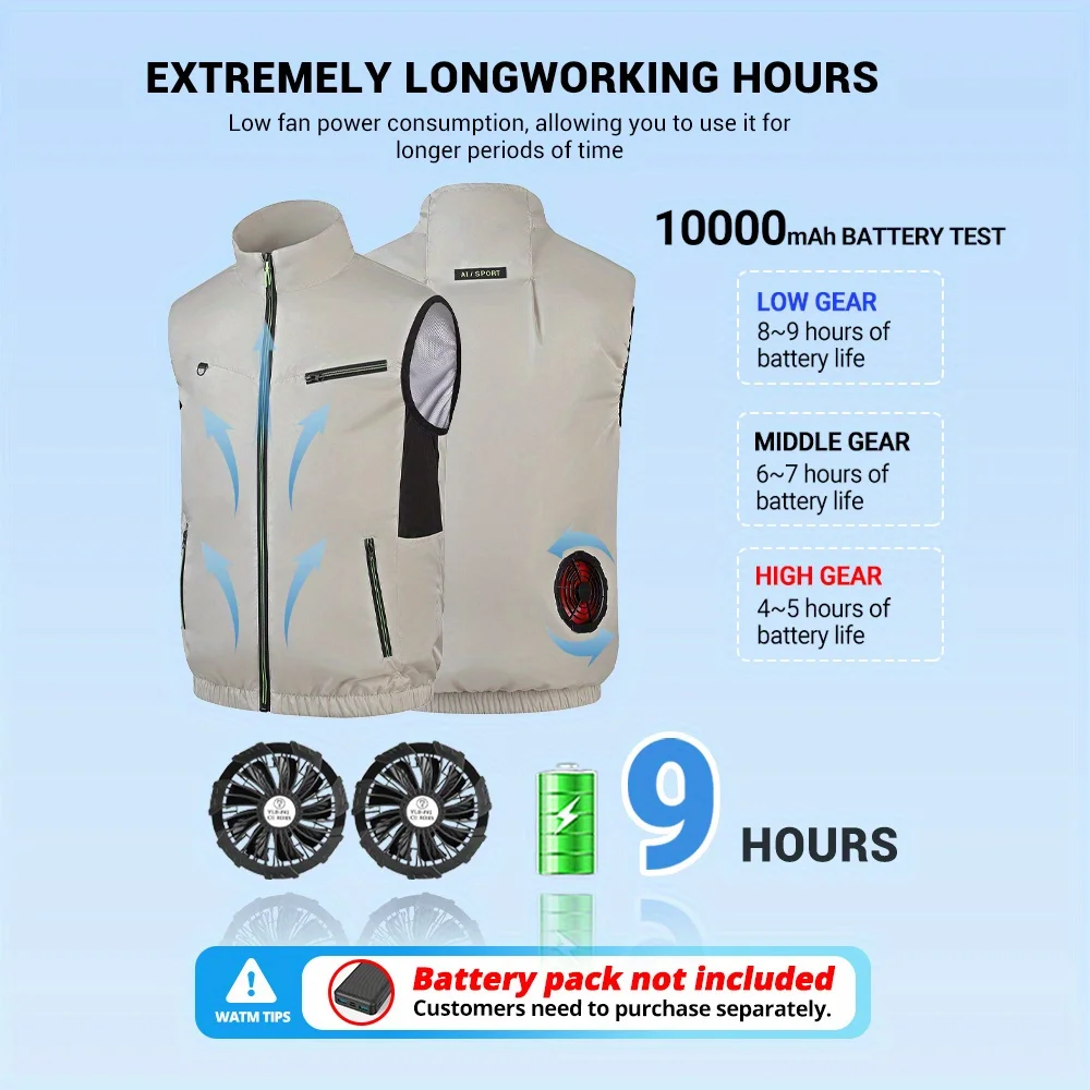 Breathable 9-Blade Cooling Vest Men's fan vest-3-Speed Fan for Camping, Fishing, Hiking & High Temperature Outdoor Work Gear