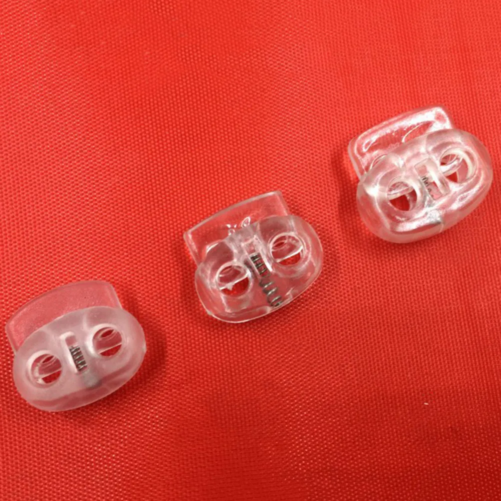 200Pcs 투명 플라스틱 스프링 장착 코드 잠금 장치 의류 배낭 하이킹 생존용 라운드 토글 로프 버클