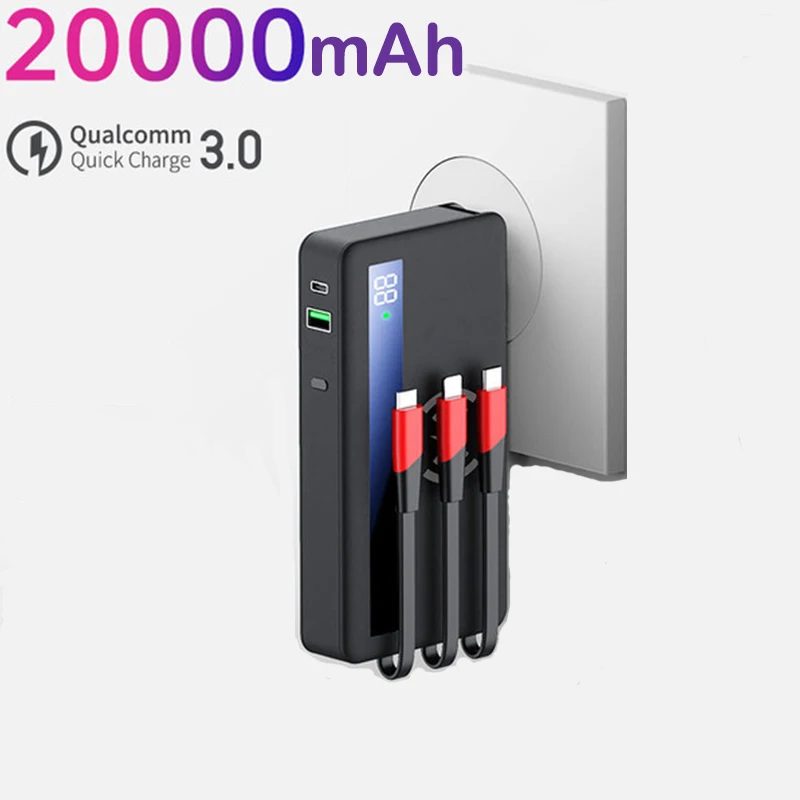 

Power Bank 20000mAh Qi Wireless Charger Powerbank with Cable AC Plug Fast Charger for iPhone 14 Huawei Xiaomi Samsung Poverbank