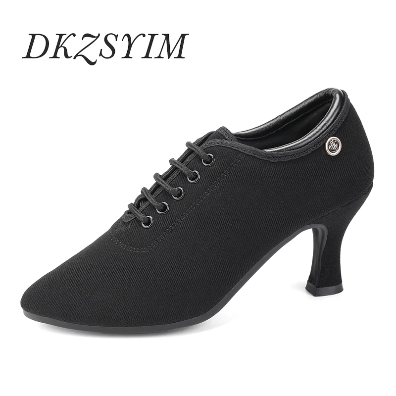 DKZSYIMWomenLatinDanceShoesBlackOxfordclothTangoDancingShoesBallroomSalsaDanceShoe