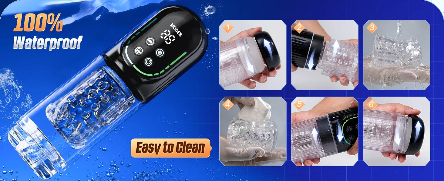 Male Masturbator with Automatic Thrust Rotation Suction Licking LCD Penis Vacuum Pump Water SPA Real Pocket Pussy Sex Toy Adult