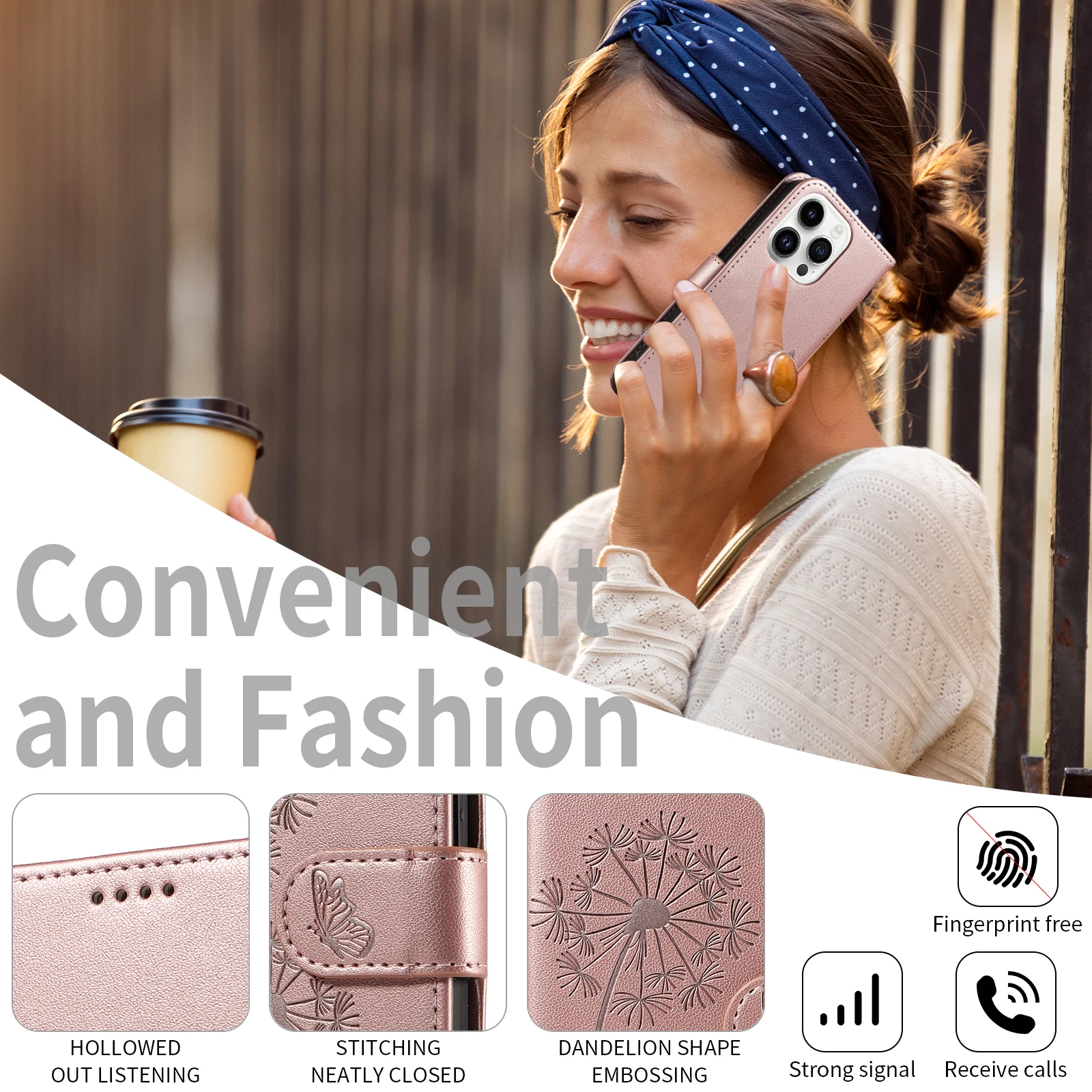 RFID Blocking Leather Flip Wallet Case with Anti-Fall Protection