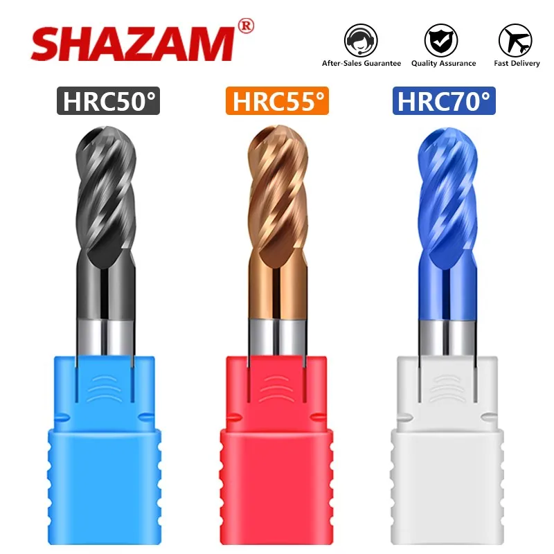 Shazam 4-Flöten-Kugelfräser Wolframcarbid-CNC-Fräs werkzeuge r 0,5-r 6,0mm hrc50/55/70 für Schaft fräser aus Stahl material