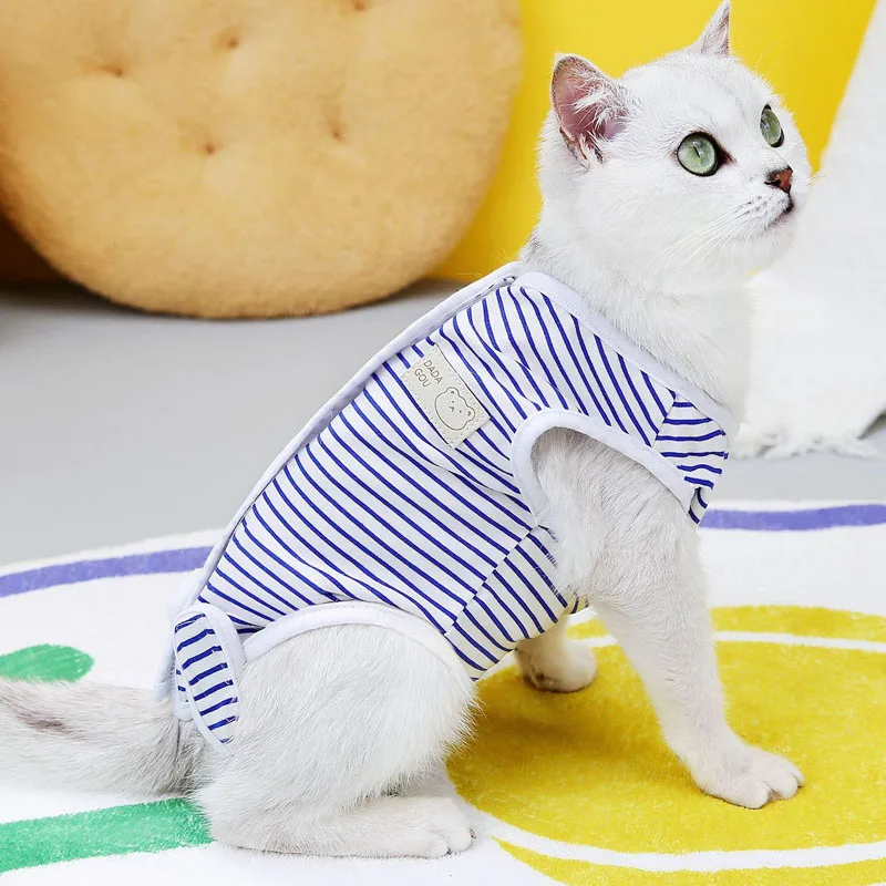 Gestreifter Katzen-Hunde-Pyjama, Einteiler, Mädchen-Haustier-OP-Kittel, Hundekleidung, Welpe, umwickelter Bauch, Overall, Pyjama für kleine Hunde, Yorks, XL – Detail 5