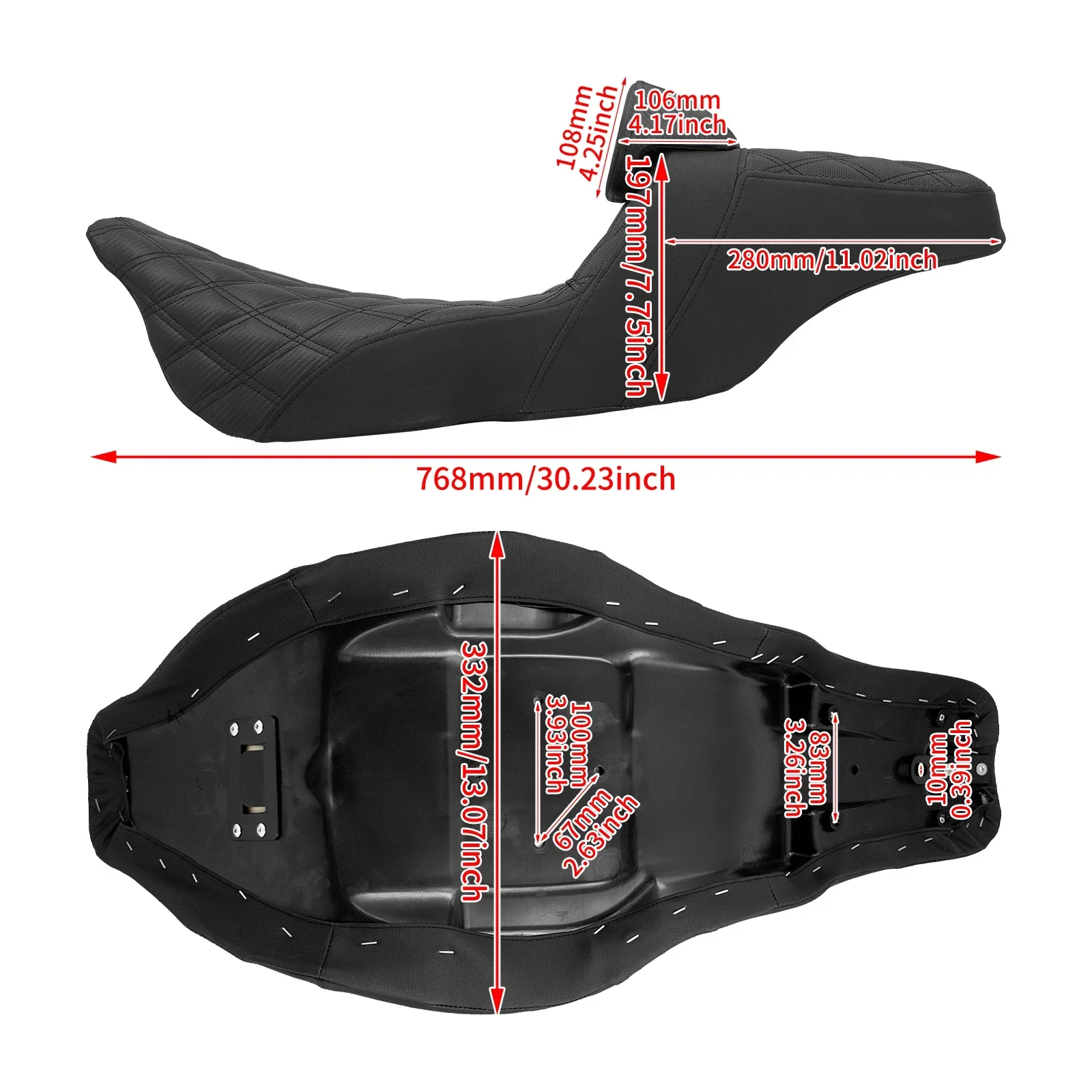 Motorcycle Driver Passenger Two Up Leather Seat With Backrest
