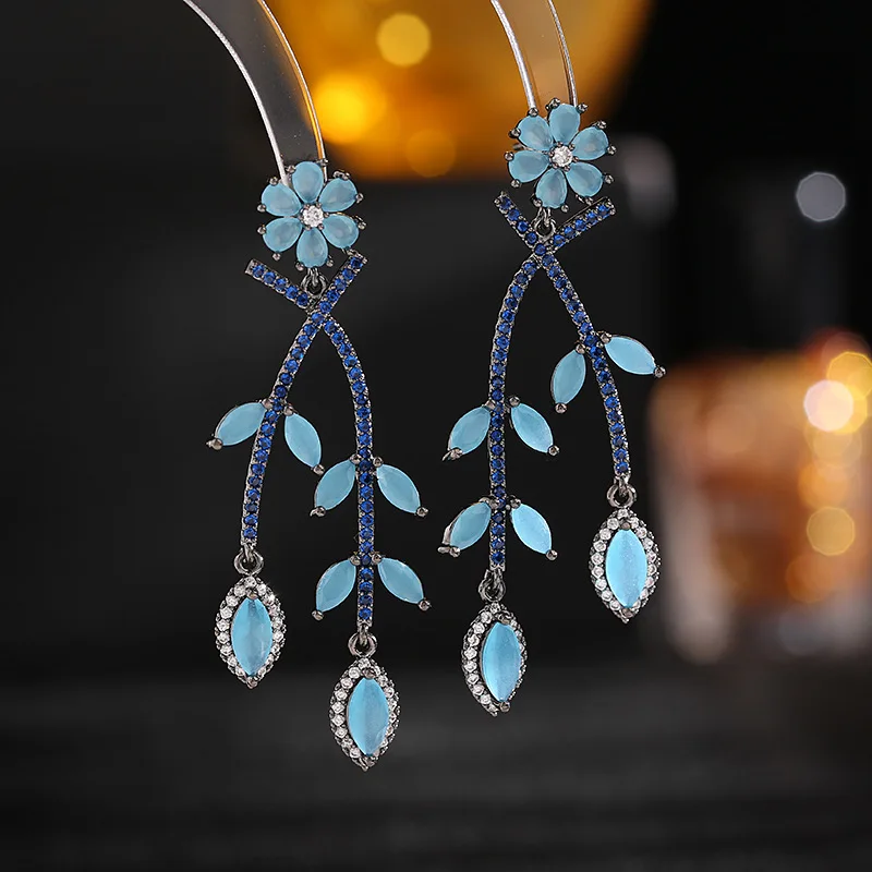 

Bilincolor Fashion Small Blue Flower Tassel Earring for Women
