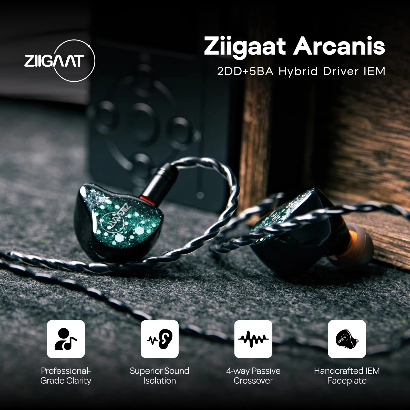 ZiiGaat Arcanis Professional 2DD+5BA Hybrid IEM Earphone Hand