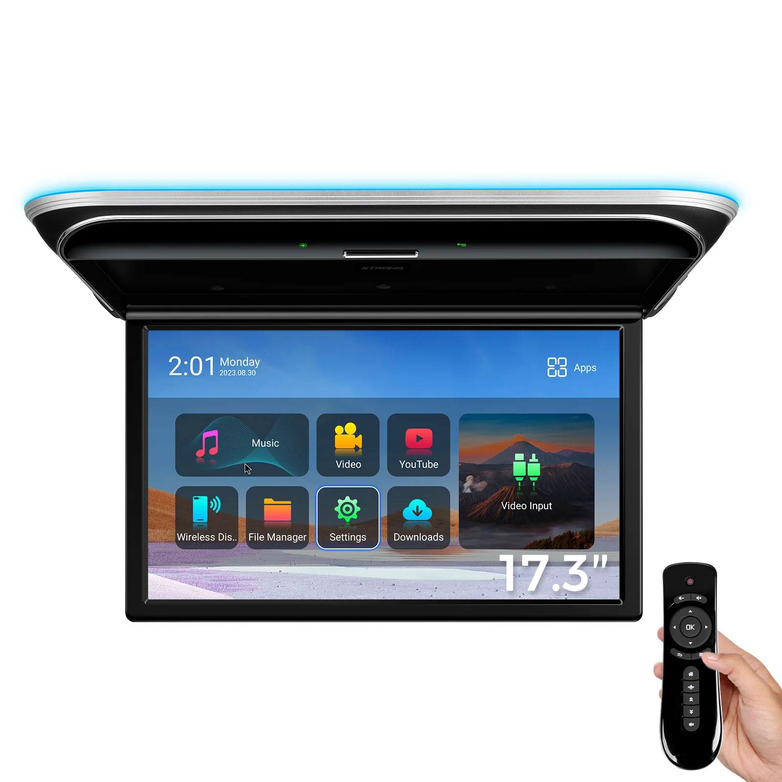 XTRONS 17.3" Android Monitor TV 1080P Video HD Digital IPS Wide Screen Ultra-thin Mounted Car Roof Player HDMI-Compatible FM USB