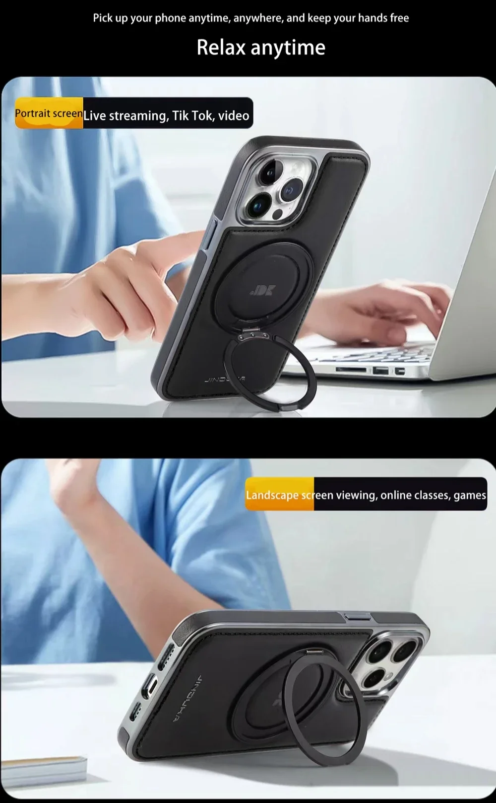 Premium Magnetic Leather Phone Case with Kickstand and MagSafe Compatibility