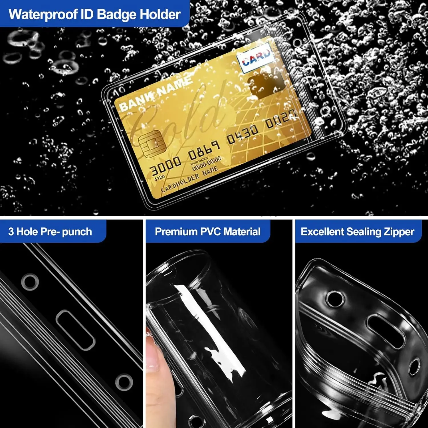 Clear Waterproof PVC Card Holder with Clip - Slim Protective Sleeve