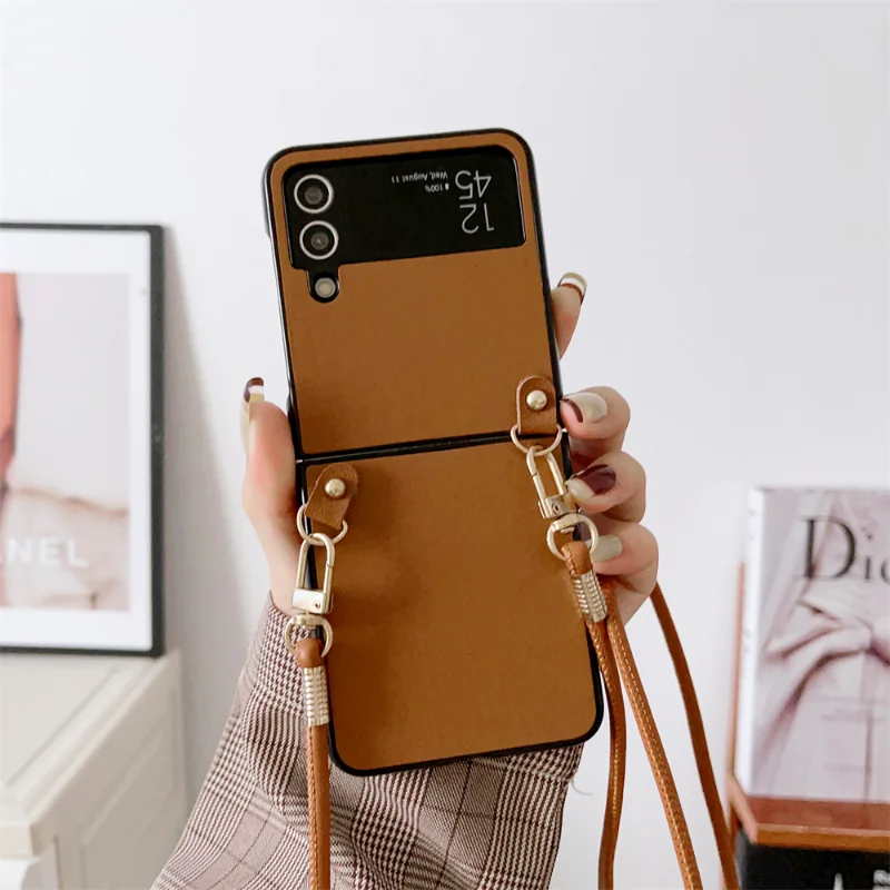 ZFlip5/4 Fashion Plaid Leather Crossbody Case For Samsung Galaxy Z Flip 5 4  3 5G Magnetic Card Wallet Shockproof Hard Back Cover - AliExpress