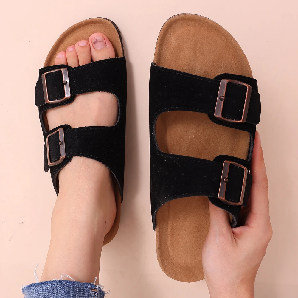 Evshine dam kork strand sandaler med dubbelt spänne halkfria_voghion.com