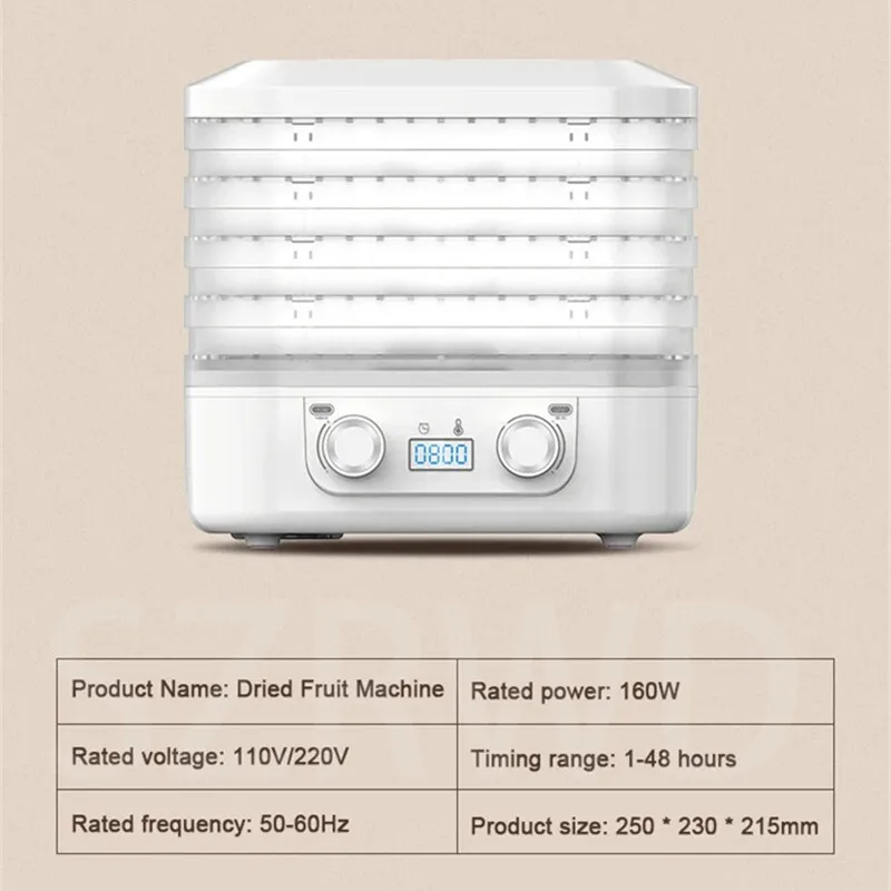 110V Dried Fruit Vegetables Herb Drying Machine Household MINI Food Dehydrator Pet Meat Dehydrated 5 Trays Snacks Air Dryer Oven