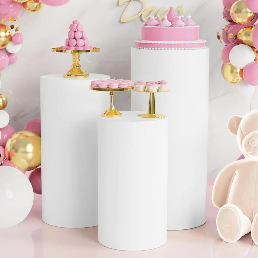 3 Pcs Party Cylinder Pedestal Stand Cover Plinth Pillar Decorative Sleeves Birthday Party Wedding Decor Dessert Party Planner