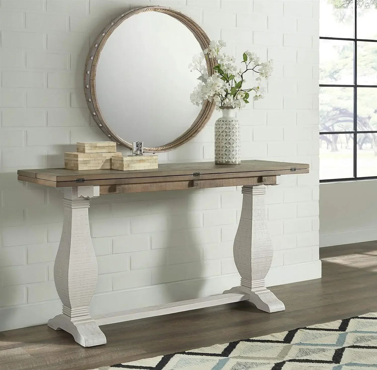 

Flip Top Sofa Console Table, White Stain and Reclaimed Natural