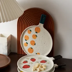 Pizza Plate Baking Tray Ceramic Plate Subnet Red Steak Handle Dish Japanese Household Tableware Hand Painted Plate Dish