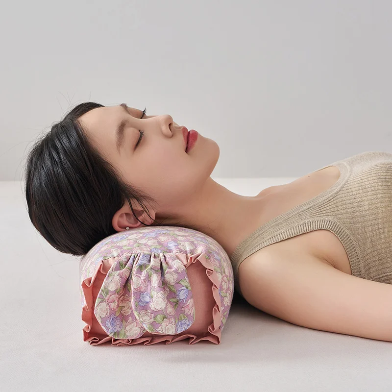1Pc Floral Ruffles Yoga Cervical Pillow Pure Cotton Buckwheat Pillow Health Care Stick Cervical Physiotherapy Neck
