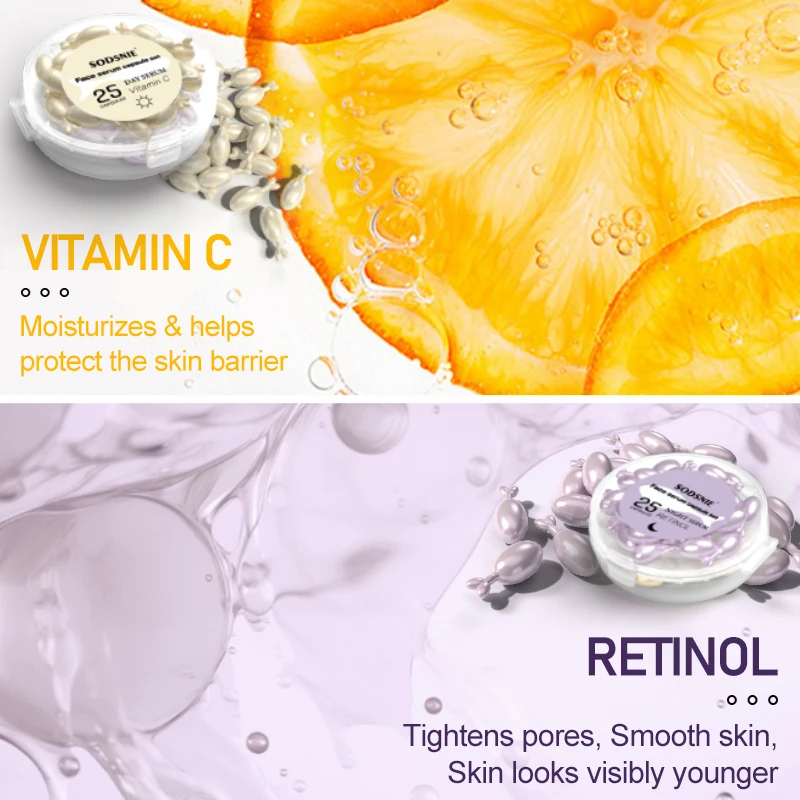 Anti Wrinkle Facial Serum Retinol Vitamin C Capsules Essence Anti-Wrinkle Firming Whitening Skin Care 50 Capsules 2