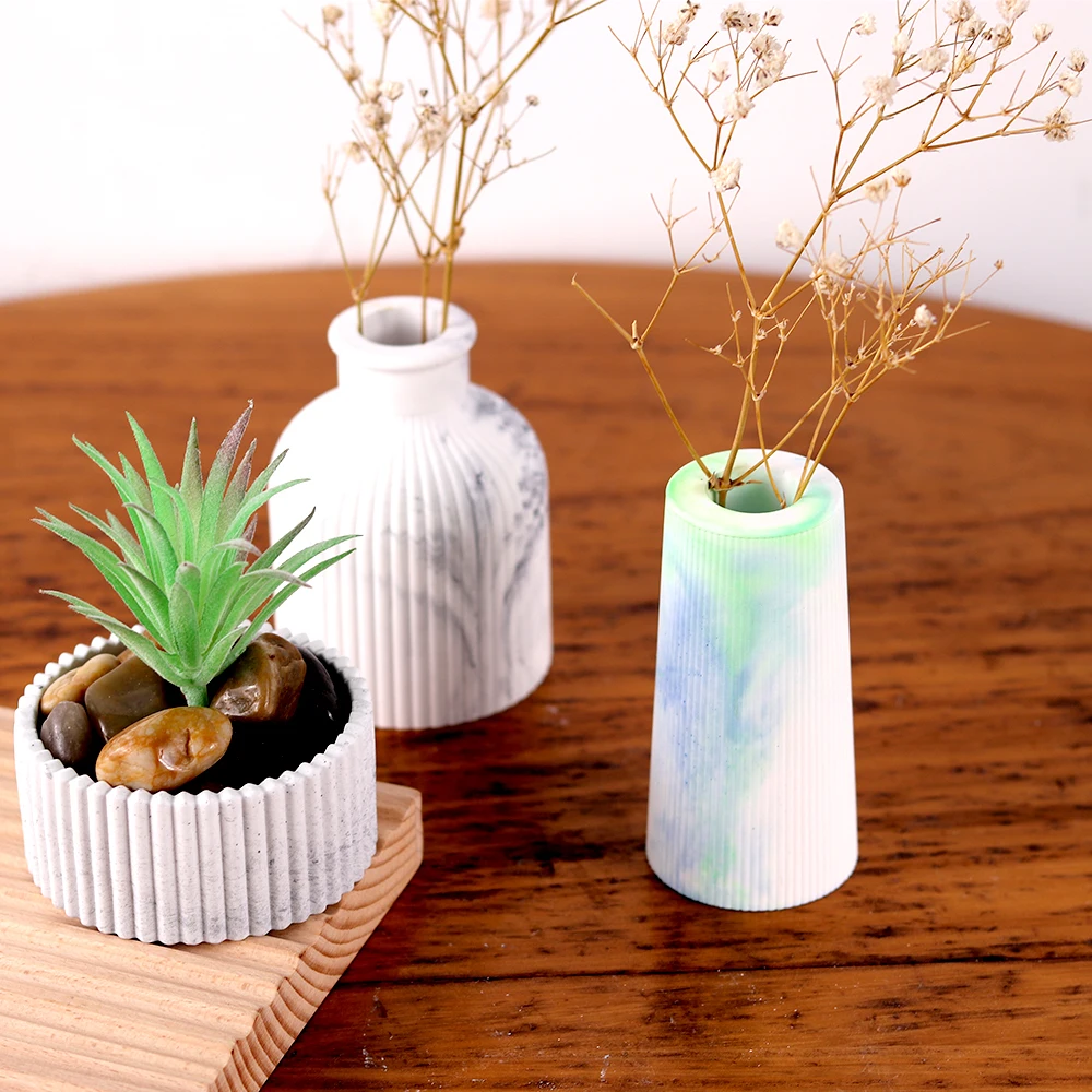 Silicone Mold Concrete Flowerpot for Succulent plants Pot Stripes Candle Jar Mould 3D Storage Box Resin Plaster Handicraft Molds