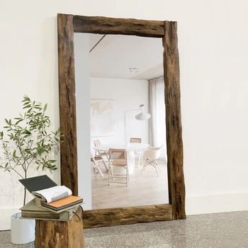 Outfit Shop Full-Length Mirror Light Luxury Retro Style Walnut Square Frame Dressing Mirror Art Home Decoration HD Mirror
