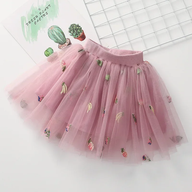 Girls Skirts Short Beauty Girl Yarn Skirts Baby Kids Girls Puff Summer Mesh Embroidered Princess Skirt Children Clothes