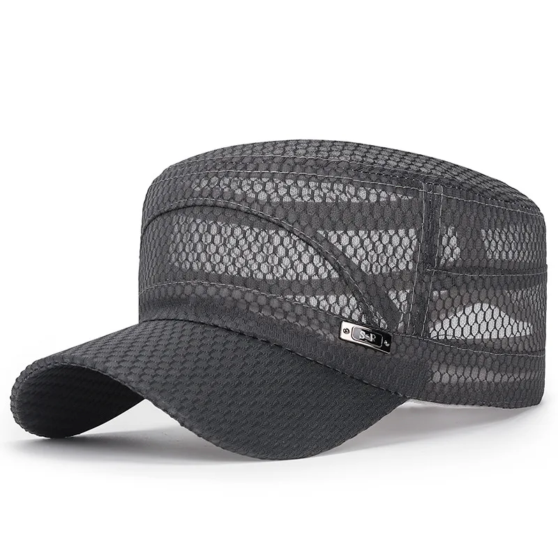 Men's Flat Top Cap Snapback Cap Women Vintage Mesh Army Sun Hat Summer Outdoor Cycling Visor Casual Sport Solid Military