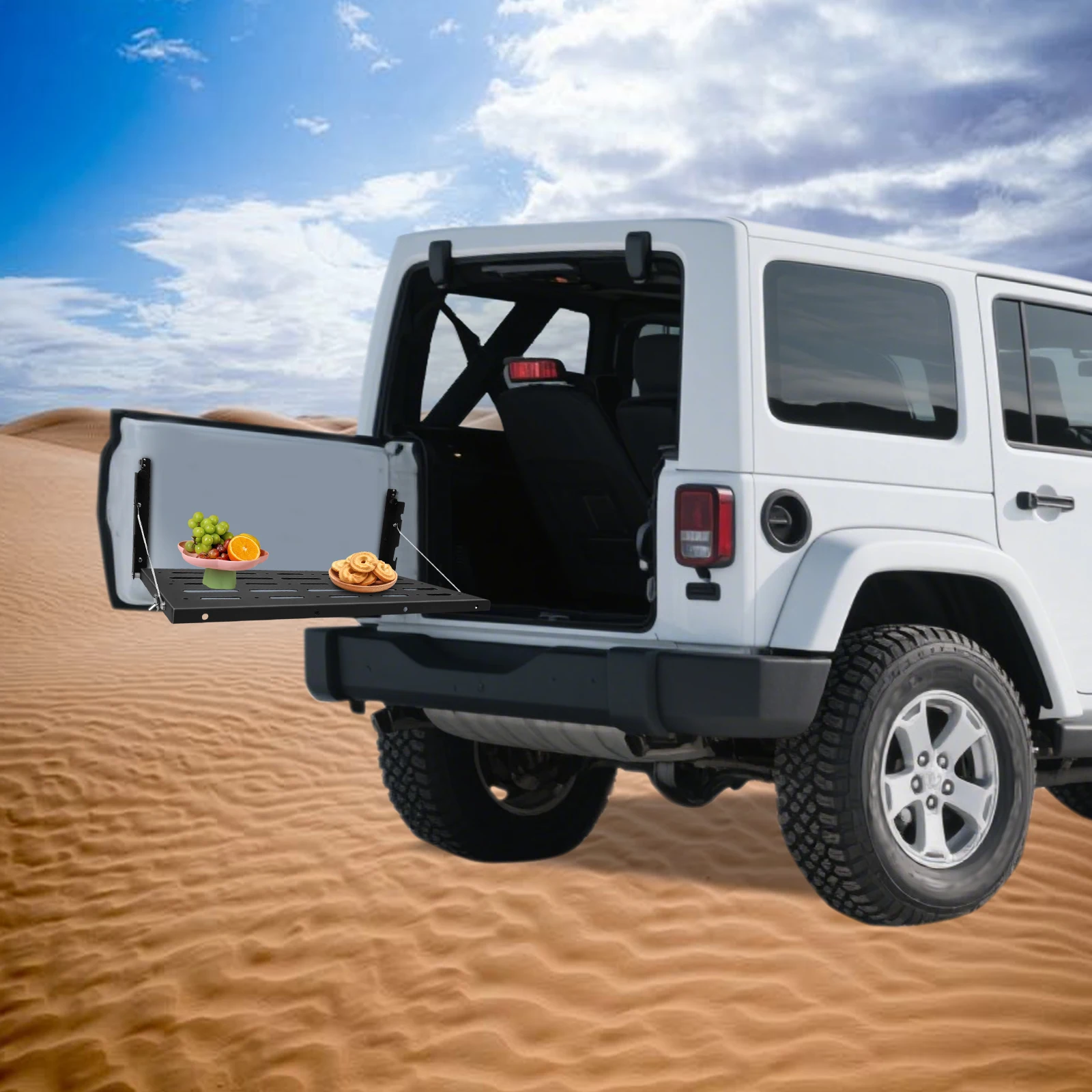 Stainless Steel Tailgate Folding Table Black 75lbs Load Capacity for 2007-2017 Wrangler JK 2/4 Door and Unlimited 4 Door