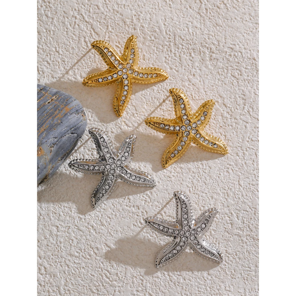 Yhpup Cubic Zirconia Metal Starfish Stud Earrings