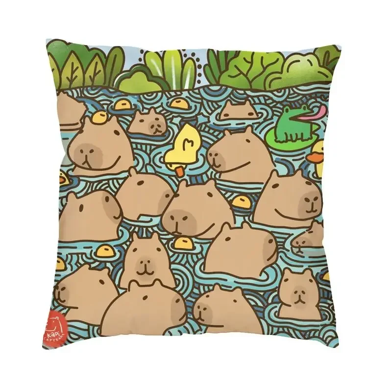 

Nordic Style A Pond Full Of Capybara Cushion Covers 40X40Cm Velvet Throw Pillow Case For Car Square Pillowcase Home Decor