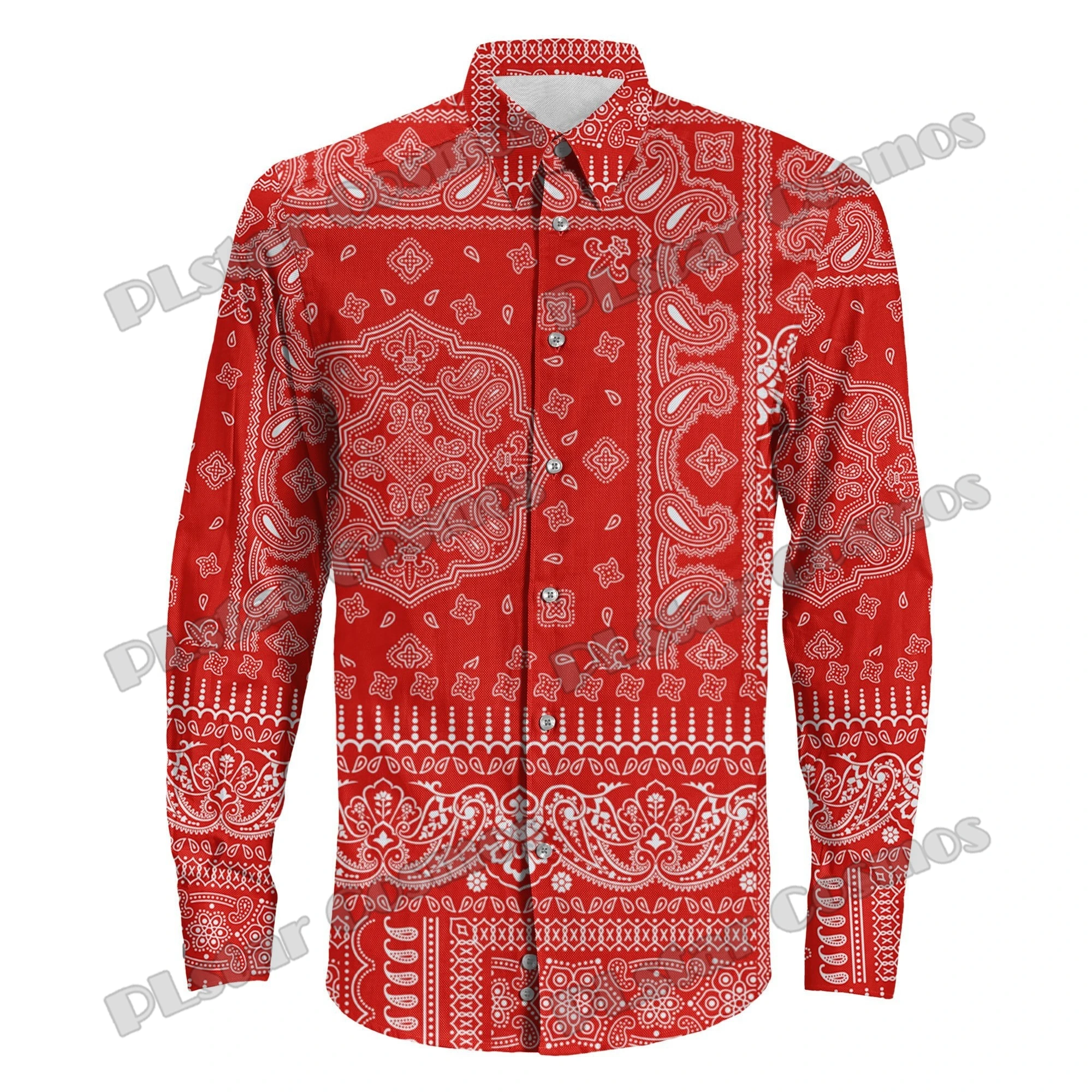 Fenrir Wolf Mjolnir Tatoo & Paisley Bandana 3D Printed Men's Long Sleeve Button Shirt Autumn Unisex Harajuku Casual Shirt CXY03