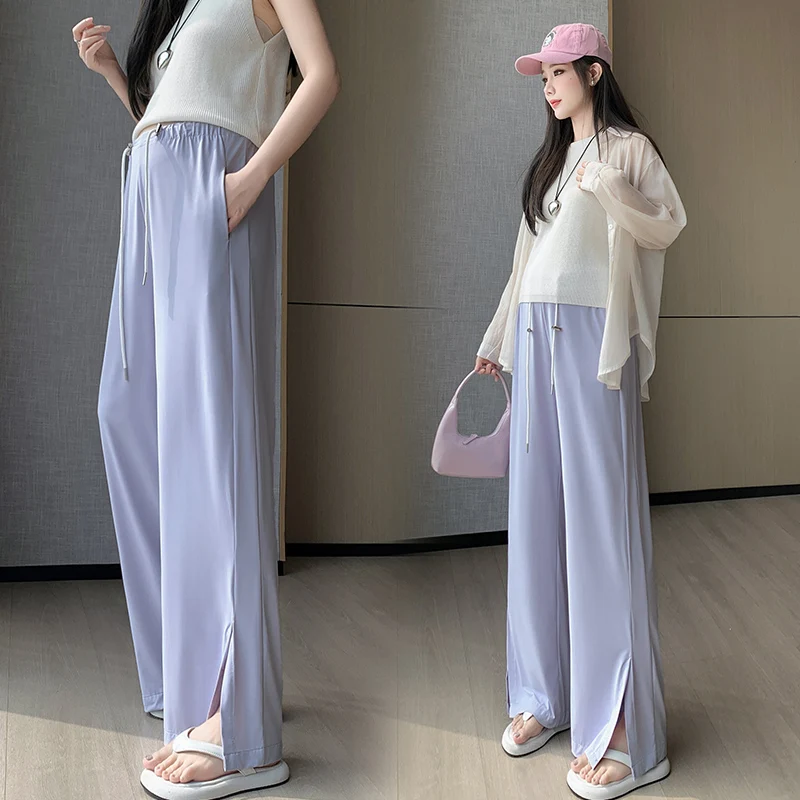 얇은 드로스트링 와이드 레그 캐주얼 바지, 스트레이트 임산부 바지, W67271 ..