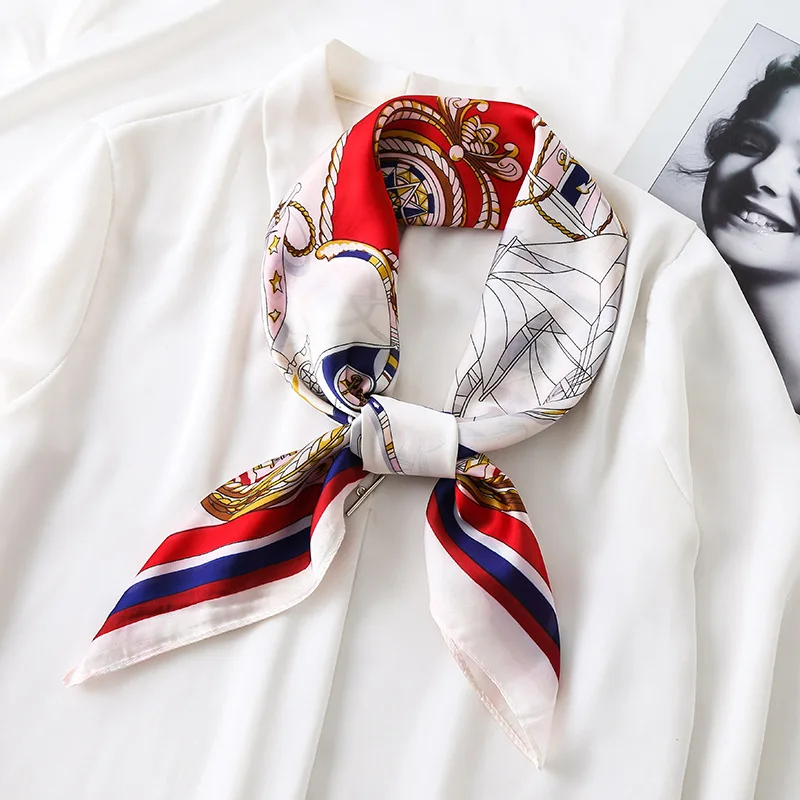 Horse Print Silk Scarf Square Women Hairband Neckerchief Office Hijab Headband Foulard 70*70cm