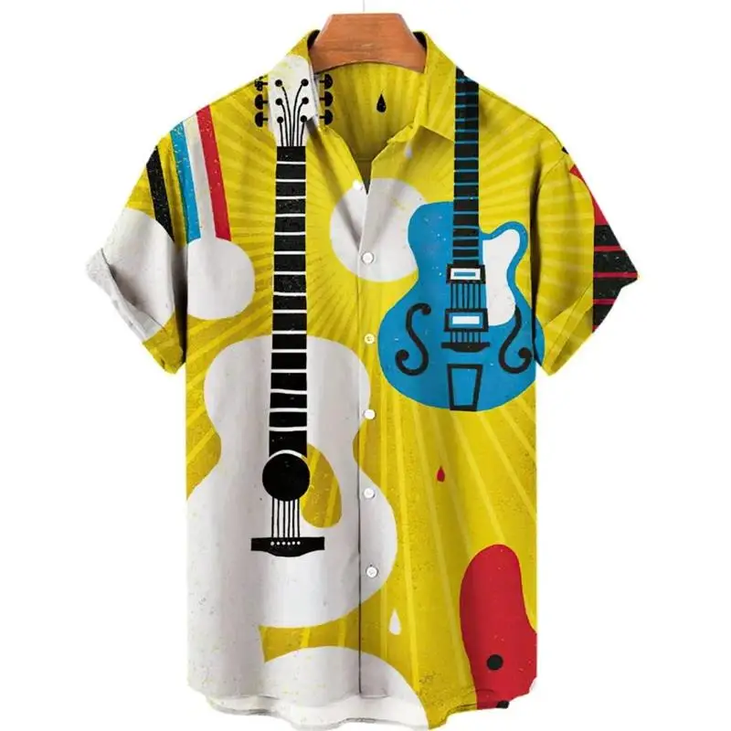 Shirts For Men Hawaiian Music Note Pattern Fashion Print Summer Harajuku Blouses Short Sleeves Hawaii Beach Tops Tees Clothing 3
