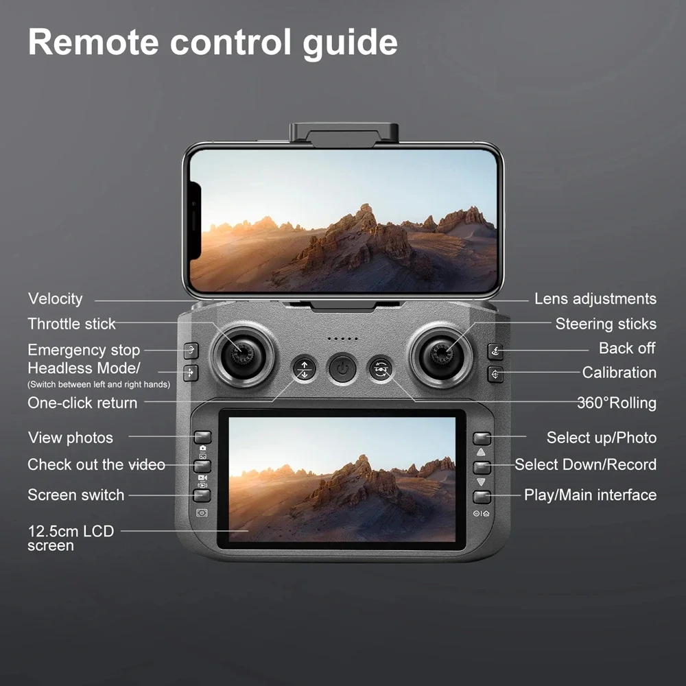 Drone 4K avec Moteur Sans Balais et Écran LCD 12,5 cm - Noir/Orange