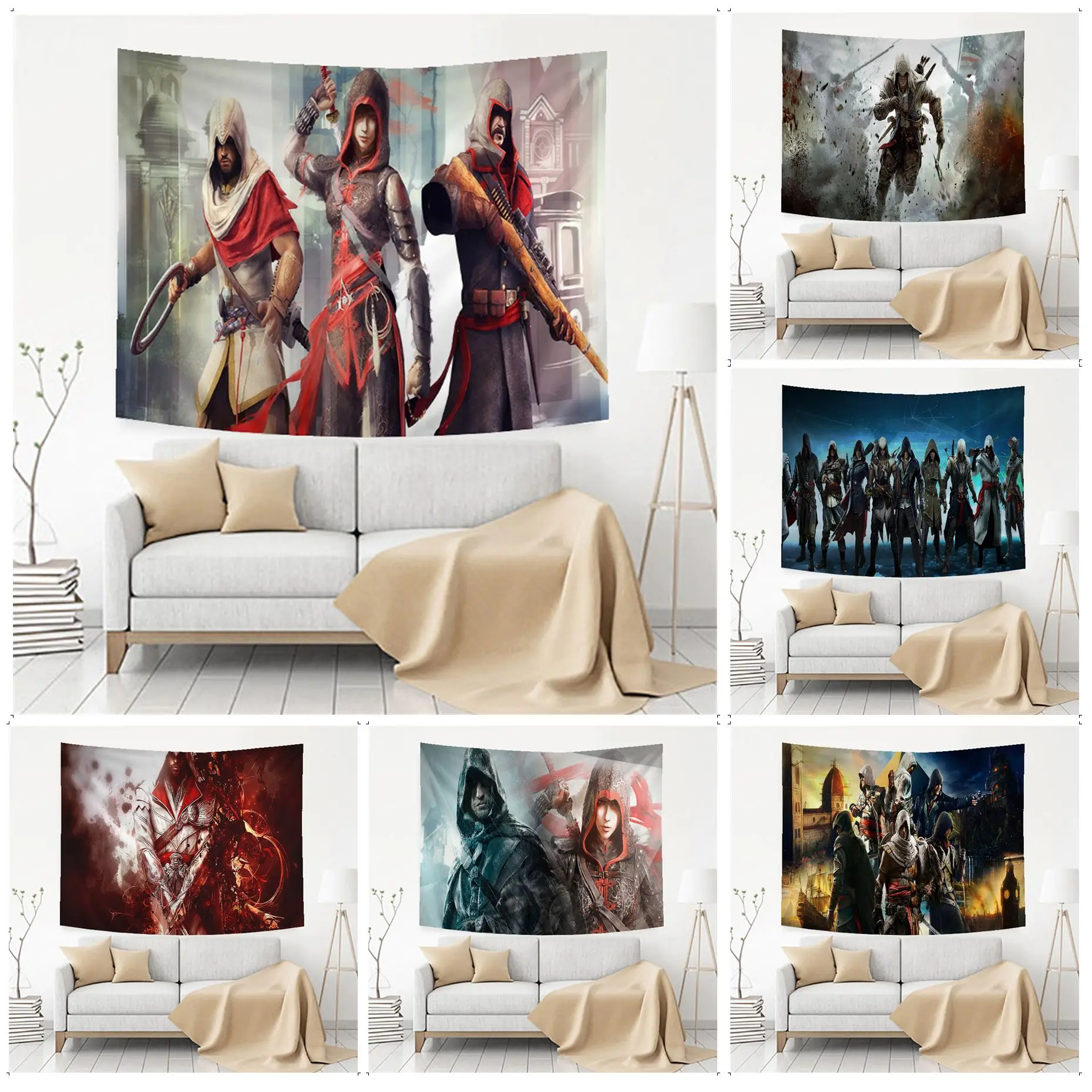 

A-Assasins C-creed Game Tapestry Tapestry Art Printing Indian Buddha Wall Decoration Witchcraft Bohemian Hippie INS Home Decor