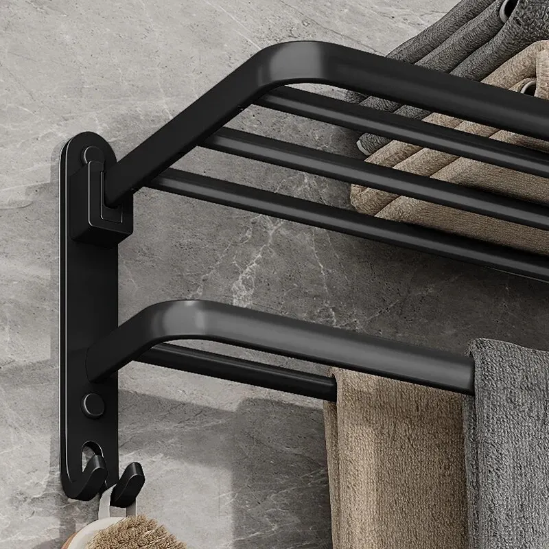 Folding Holder With Hook Towel Holder Wall Mount Aluminum 50CM Matte Black Towel Rack towel holder towel rack bathroom facilities