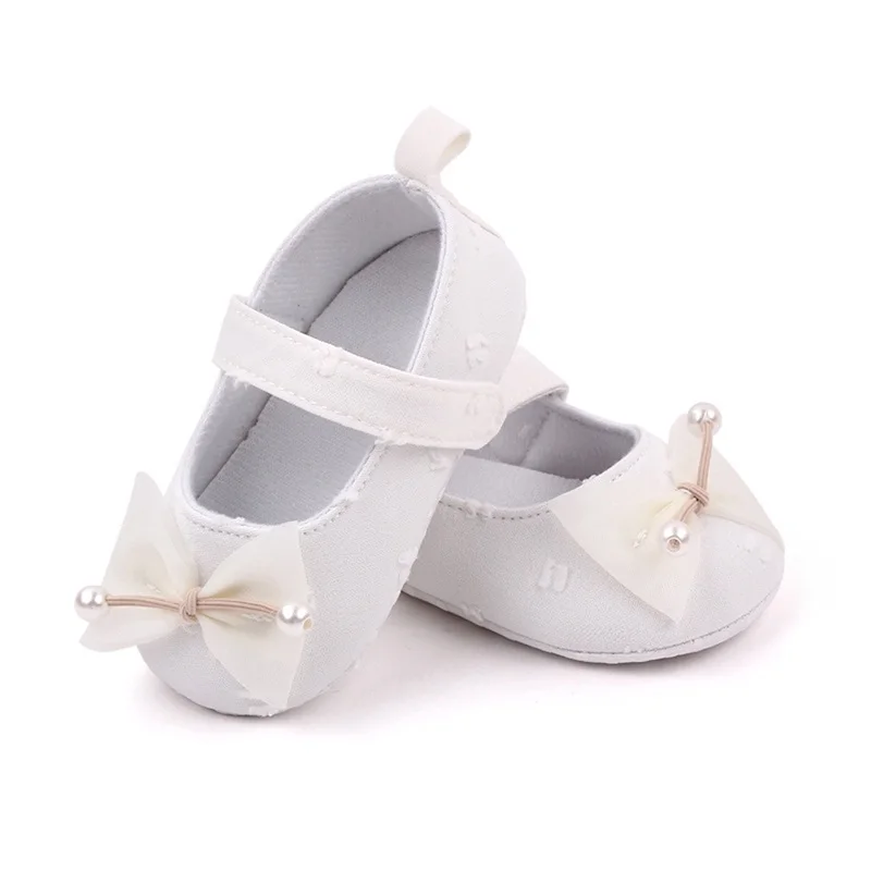 0-18months Baby Girls Bowknot Flats Soft Sole Shoes Non-Slip Princess Wedding Dress Walking Shoes For Newborn Girls 6