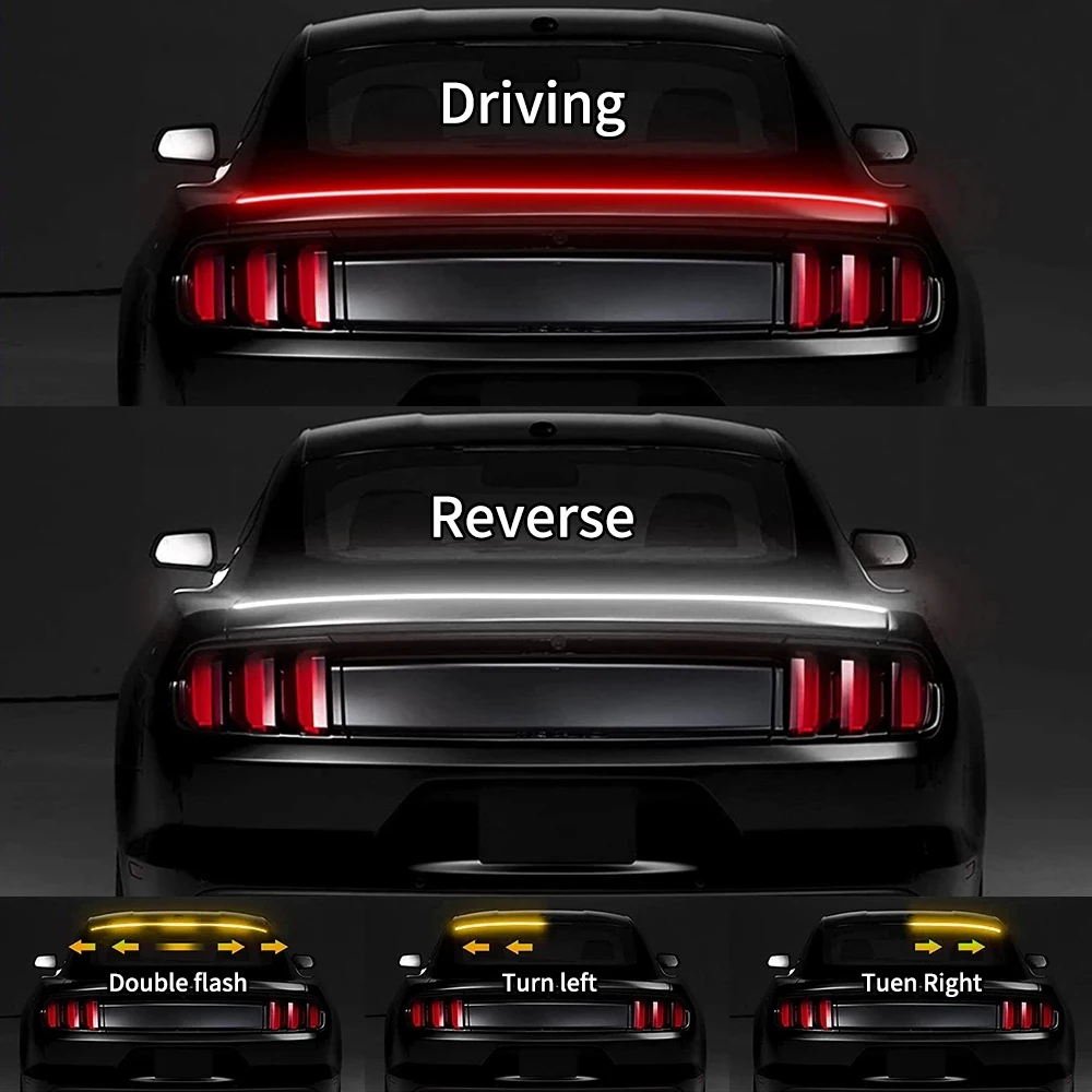 Car Rear Wing Spoiler Car Roof Spoiler Car Spoiler Light 125cm 3 Color Led Rear Spoiler Light For Universal Car Turn Signal Reverse Brake Warning Tail Light Stop Signal Lamps