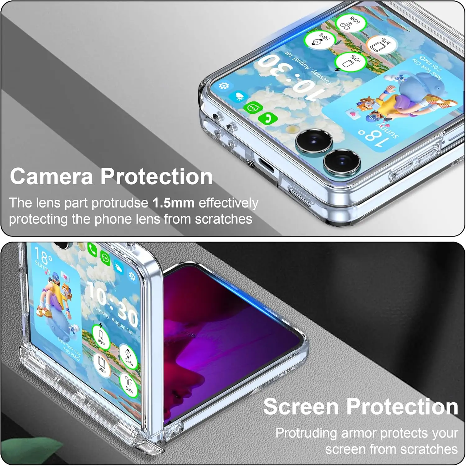 Hinge Protection Hard PC Phone Case with Tempered Glass Screen Protectors