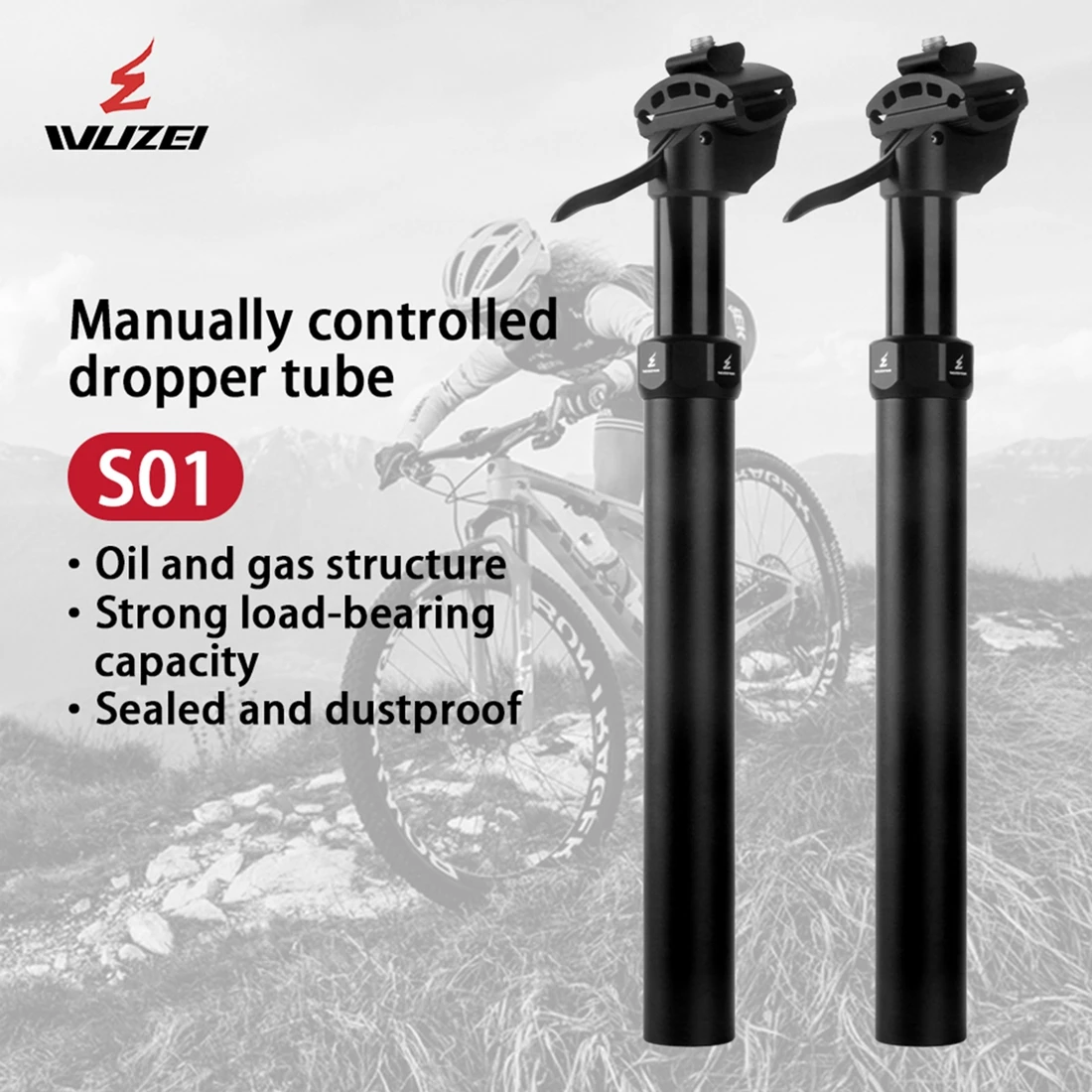 WUZEI MTB Manuell Verstellbare Sattelstütze 100 125mm Federweg Mountainbike-Sattelstütze 350 400mm Fahrradrohr 27,2 30,9 31,6mm – Detail 1