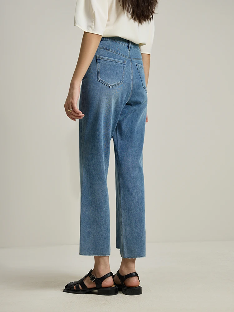 DUSHU Trend Micro-flared Nine-point Jeans for Women Summer New High-waist Slim Fashionable Personality Flared Jeans 24DS82019