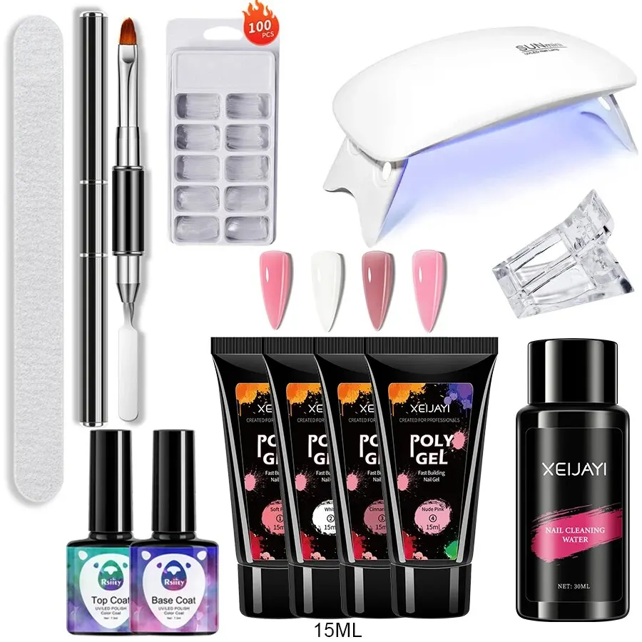 Poly Extension Gel Nail Kit 36W Lamp UV Gel Nail Set Nail Art Tools Kit |  eBay