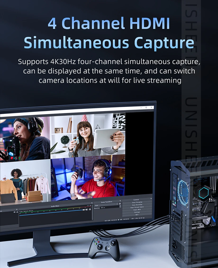4Channel 2160p OBS Vmix Wirecast Streaming Quad HDMI Broadcast PCI Express UHD V