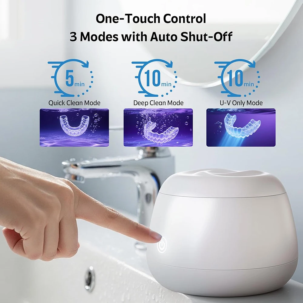 KUNPHY Dental Cleaning Pod 200ML 48kHz Ultrasonic Retainer Cleaner Machine for Jewelry Dentures Dental Appliances UV Cleaner 5