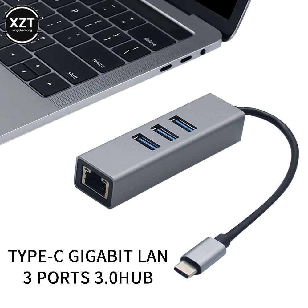 

PC RTL8153 USB C Ethernet with 3 Port USB HUB 3.0 RJ45 Lan Network Card USB to Ethernet Adapter for Mac iOS Android USB 3.0 HUB