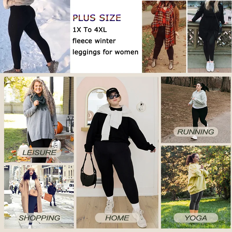 Plus Size Women Yoga Pants Fleece Lined High Waist Winter