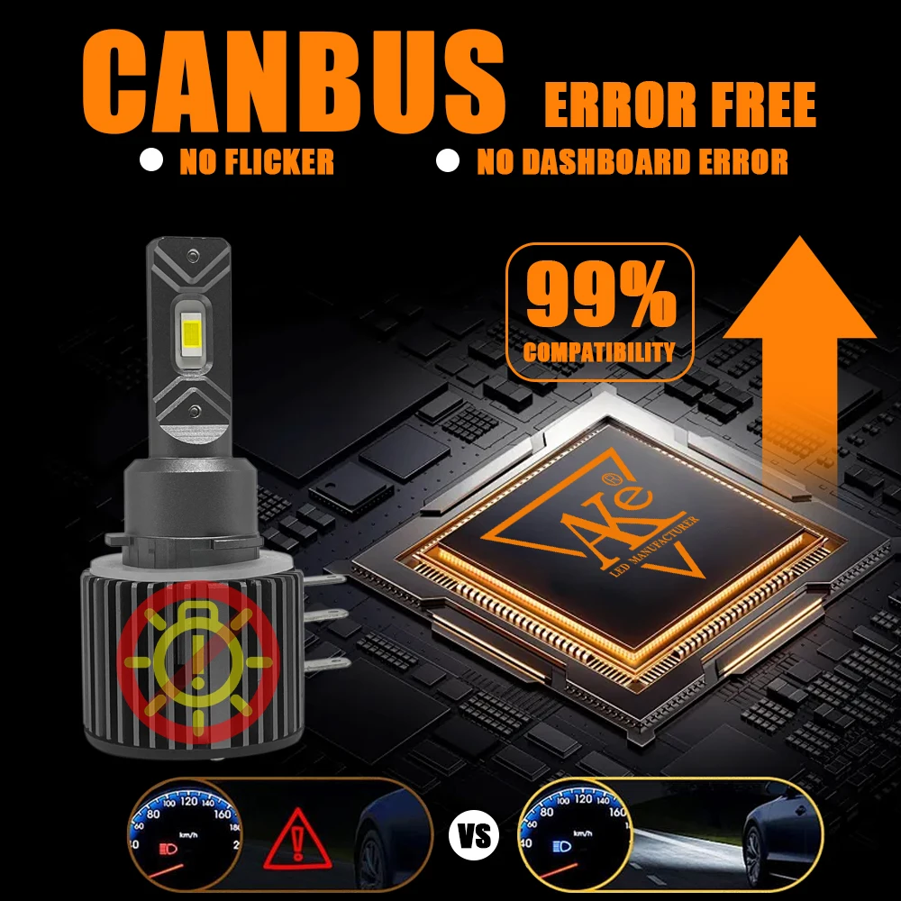 2개 H15 LED 헤드라이트 전구 CANBUS 6000K 화이트 300000LM 자동차 LED 하이빔 DRL 주행등 냉각 팬 포함 오류 없음 12V 24V
