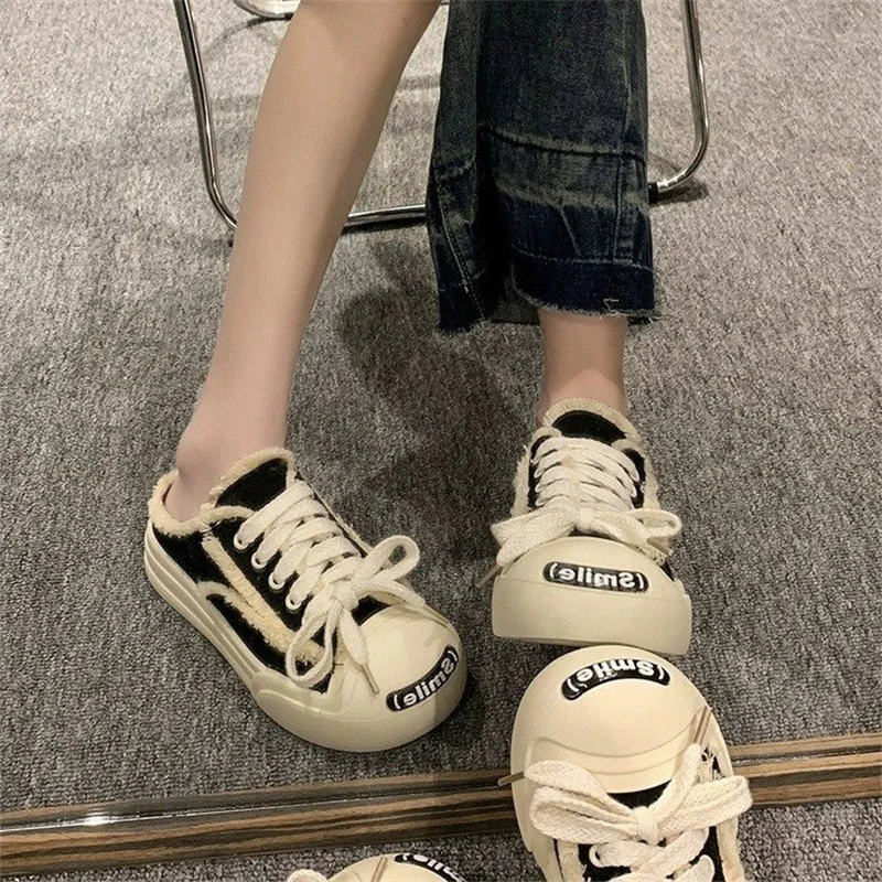 2023 New Summer All-match Beggar Shoes Temperament Baotou Half Slippers Women's Outer Wear Canvas Shoes