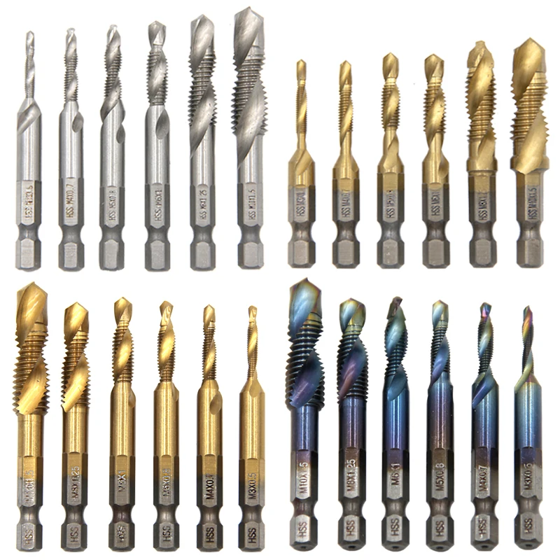 

6pc 6542 Metric Combined Tap And Drill HSS Countersunk Deburring 4341 British American Set Drill 1 / 4 Hex Shank Quick Change