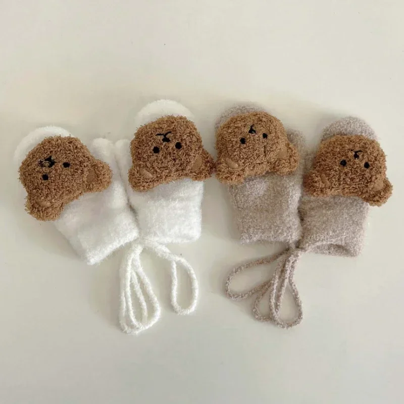 

Cute Cartoon Bear Baby Mittens Boys Girls Winter Warm Knitted Kids Gloves 1-4T Children Toddler Thick Full Finger Gloves